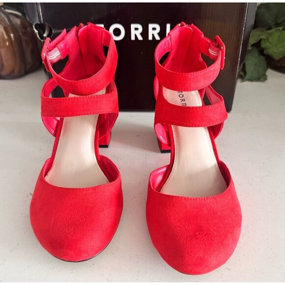 Torrid Red DOrsay Platform Heels 9.5W Womens Shoes With Adjustable Ankle Straps - Picture 1 of 8